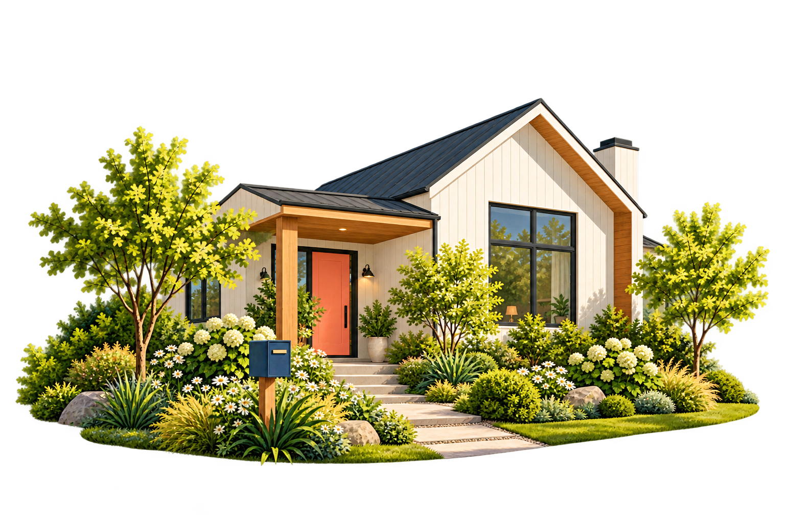 A welcoming home surrounded by a sunny garden