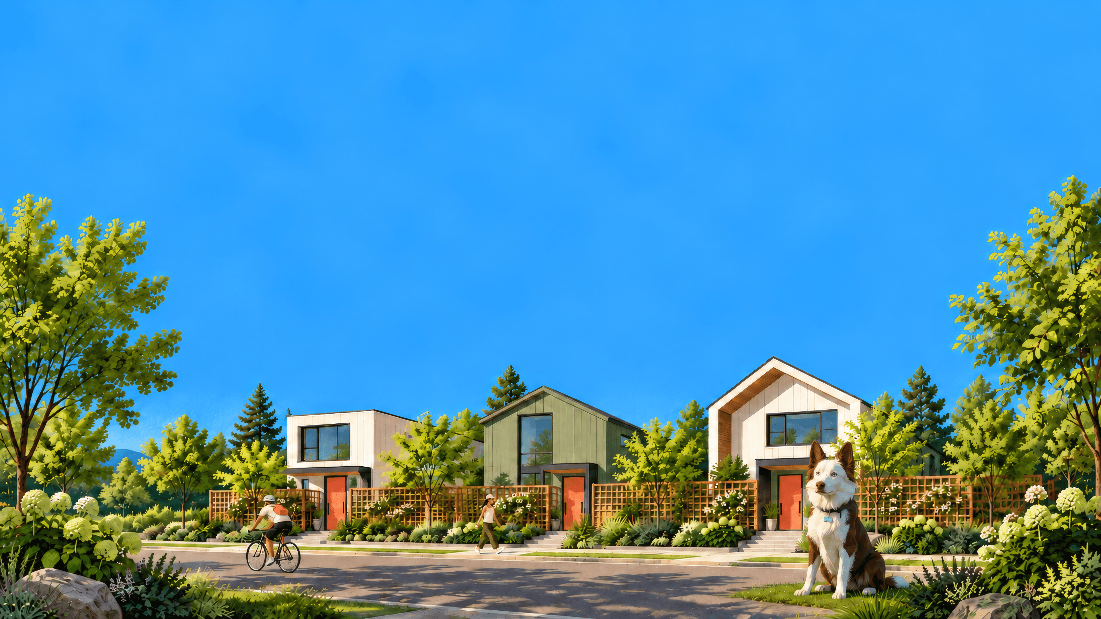 Hardy in a sunny neighborhood of contemporary homes and leafy gardens